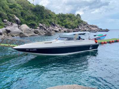 The premium two-engine 600 hp speed boat trio of Sapphire, Ti and Of Course